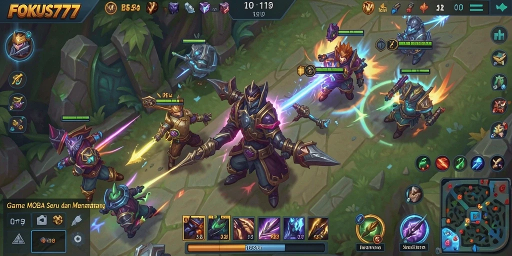 Screenshot FOKUS777 menampilkan aksi seru di arena pertempuran MOBA.