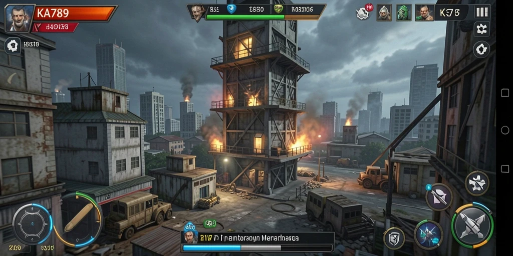 Tampilan gameplay seru KA789 dengan menara dan musuh yang mengintimidasi.