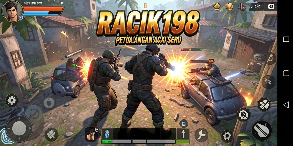 Screenshot utama RACIK198 menampilkan aksi pertempuran yang intens dan mendebarkan.