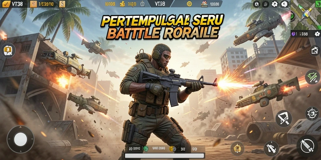 Tampilan menegangkan dari gameplay VT38 di arena Battle Royale.